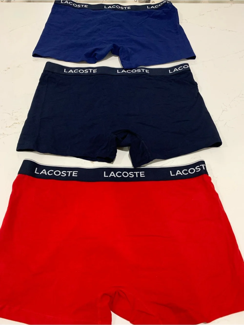 Lacoste Men’s Boxer Cotton Brief 3-lot  — Red, Navy, Dark Blue Size XXL